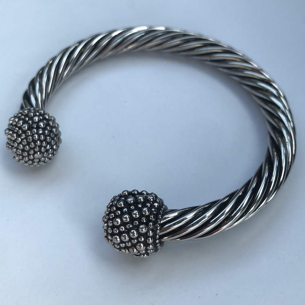 Silvertone Cable Cuff Bangle Bracelet Tiny Bubble… - image 2